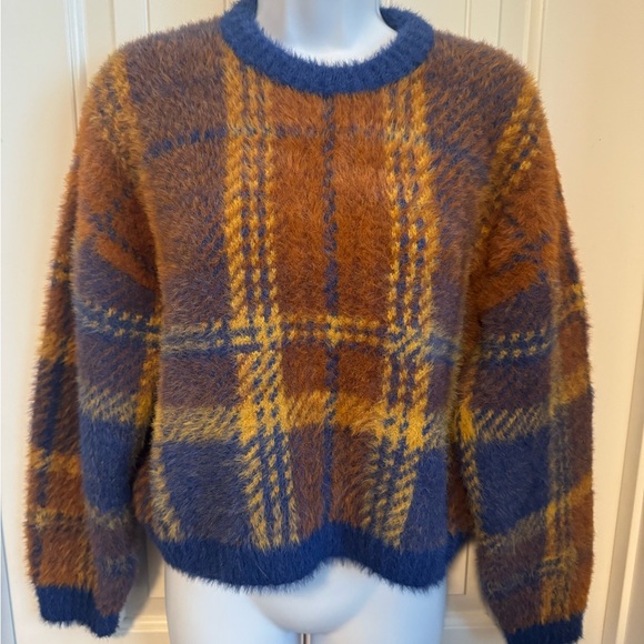 RVCA Fuzzy Plaid Long Sleeve Crewneck Fuzzy Sweater, Size Small - Picture 8 of 14